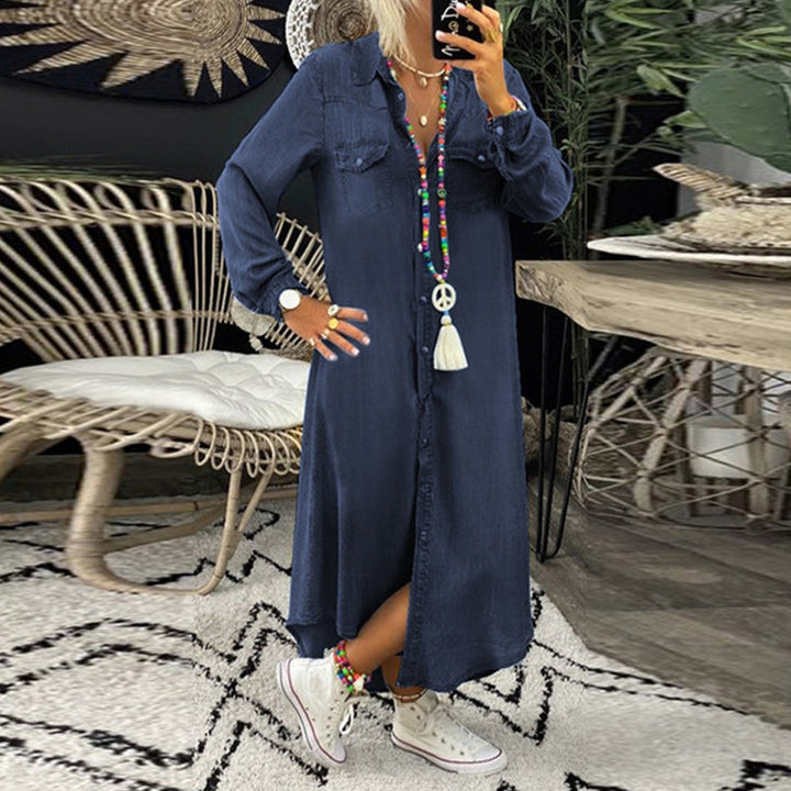 Maja - Långärmad Maxiklänning i Denim